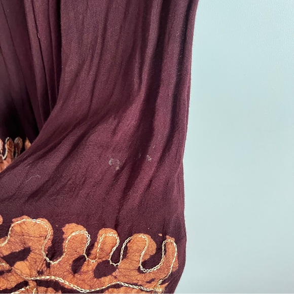 Sunflower Boho Embroidered Brown Orange Sequin Tunic Top Free Size - Picture 7 of 13